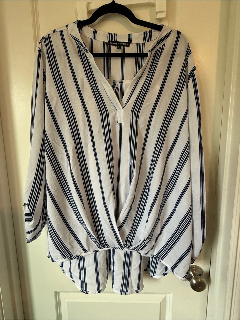 Always Indigo- White and Navy Stripe Wrap-Front Tunic
